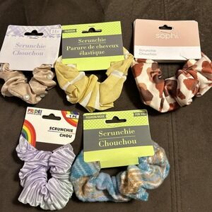 Lot Of Five Scrunchies Cotton Satin Flannel Lot 002